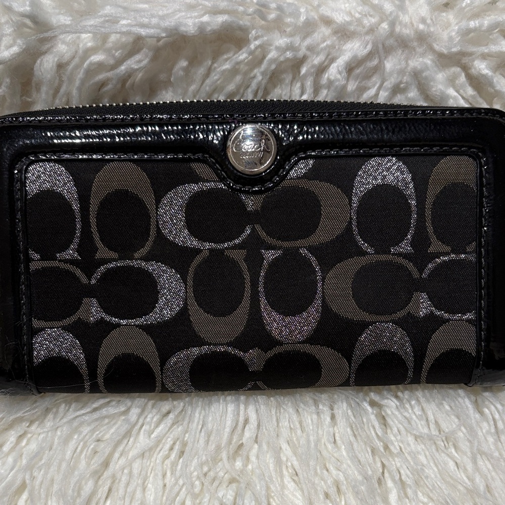 Coach Black and Brown Signature Pattern Wallet